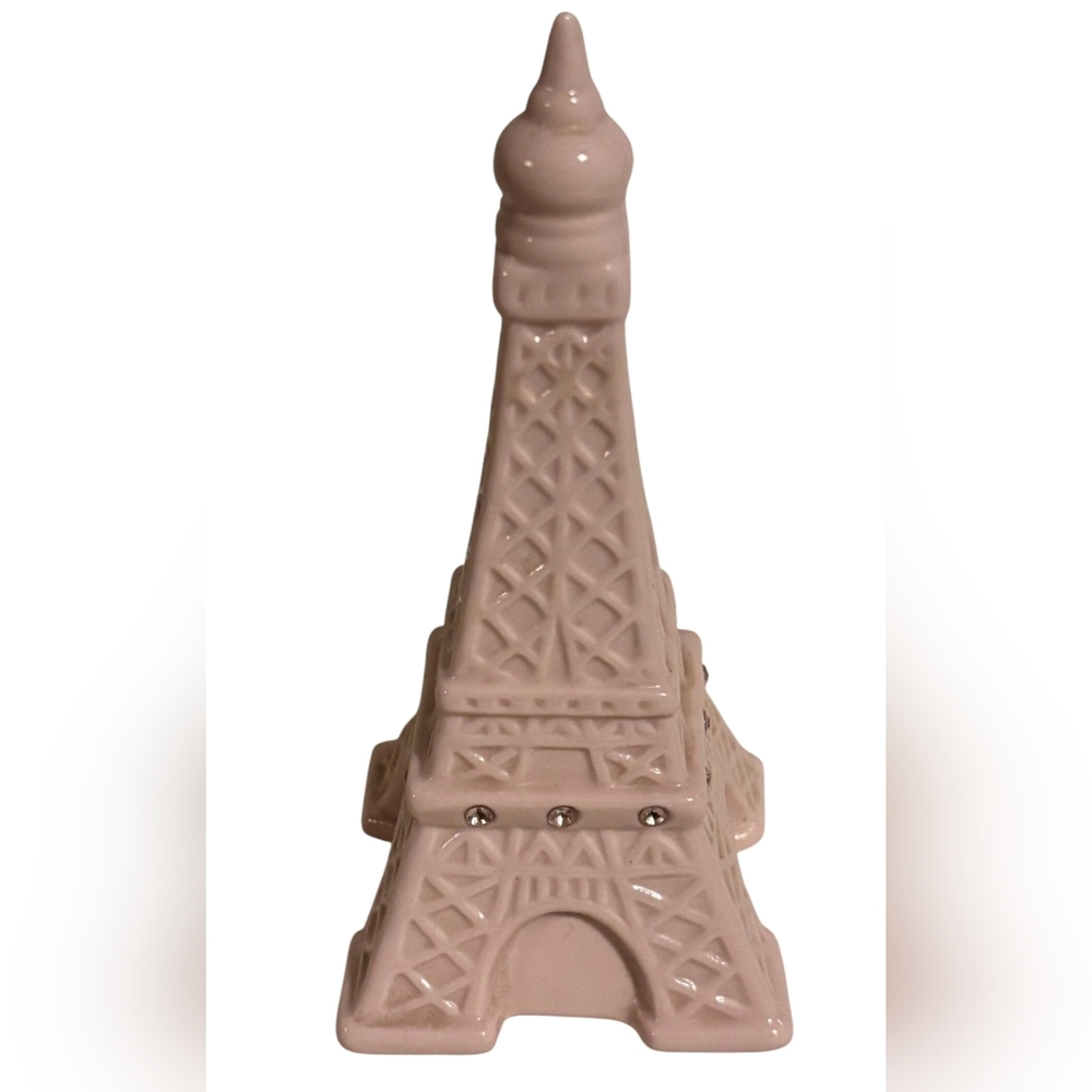 Light Pink  Eiffel Tower French Glass Figurine With Rhinestone Accents